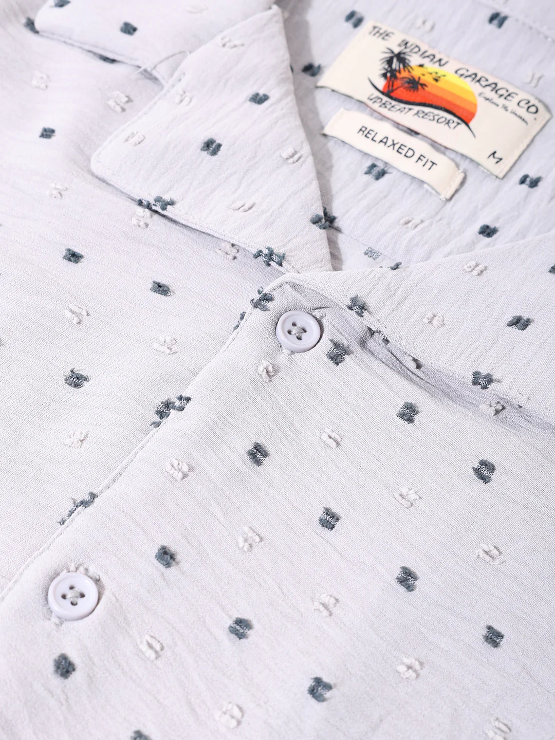 Men's Grey Relaxed Fit Resort Wear Textured Shirt - Image 3