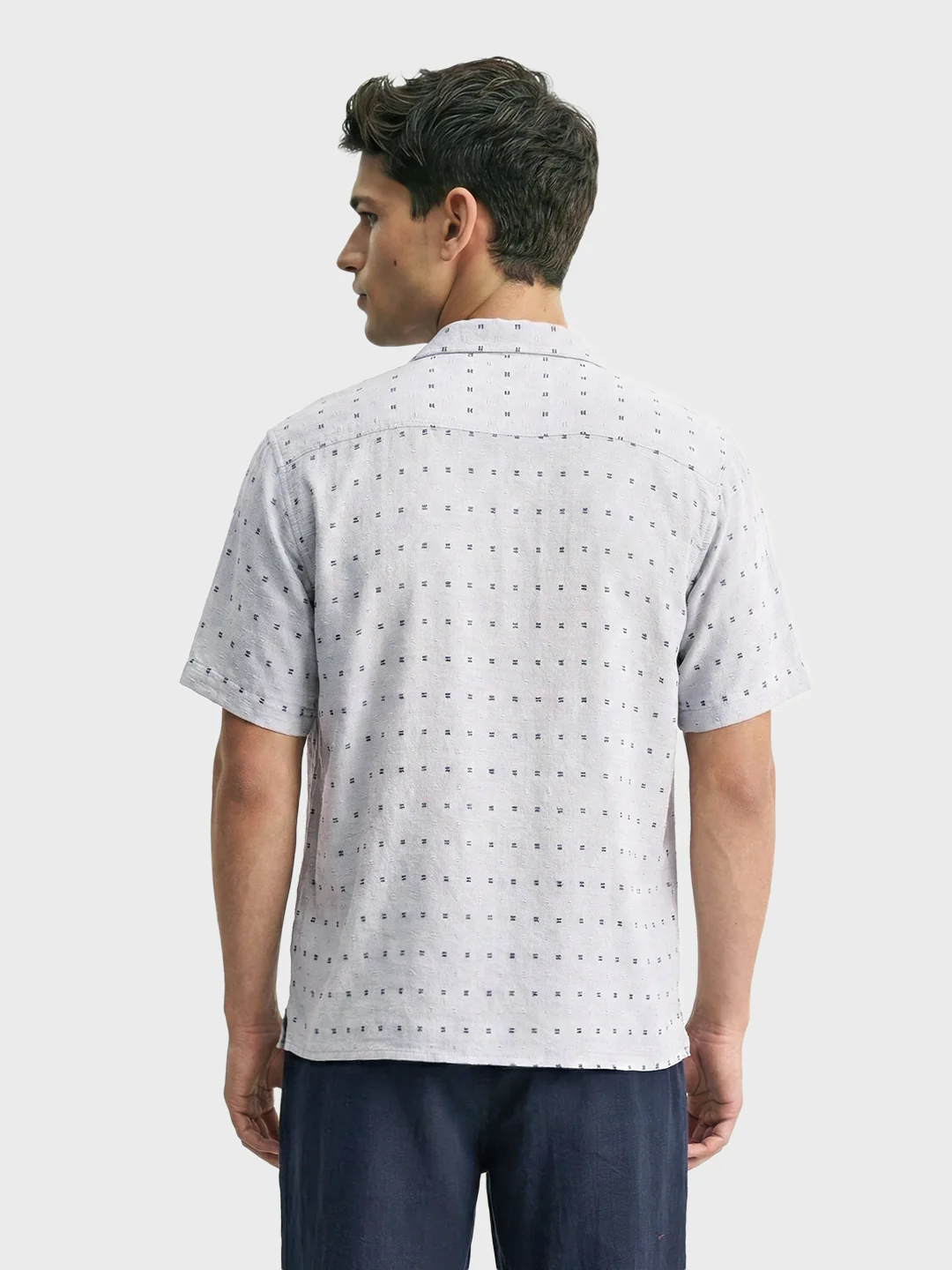 Men's Grey Relaxed Fit Resort Wear Textured Shirt - Image 4
