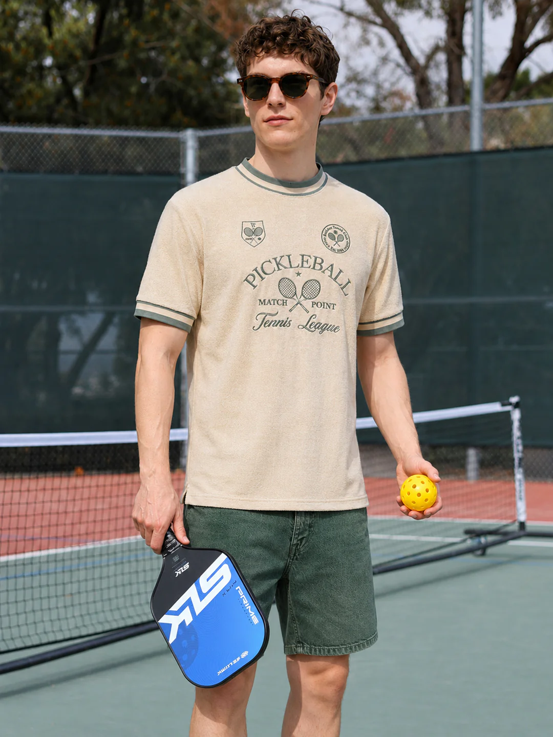 Men's Cream Boxy Fit Embroidered Casual T-Shirt