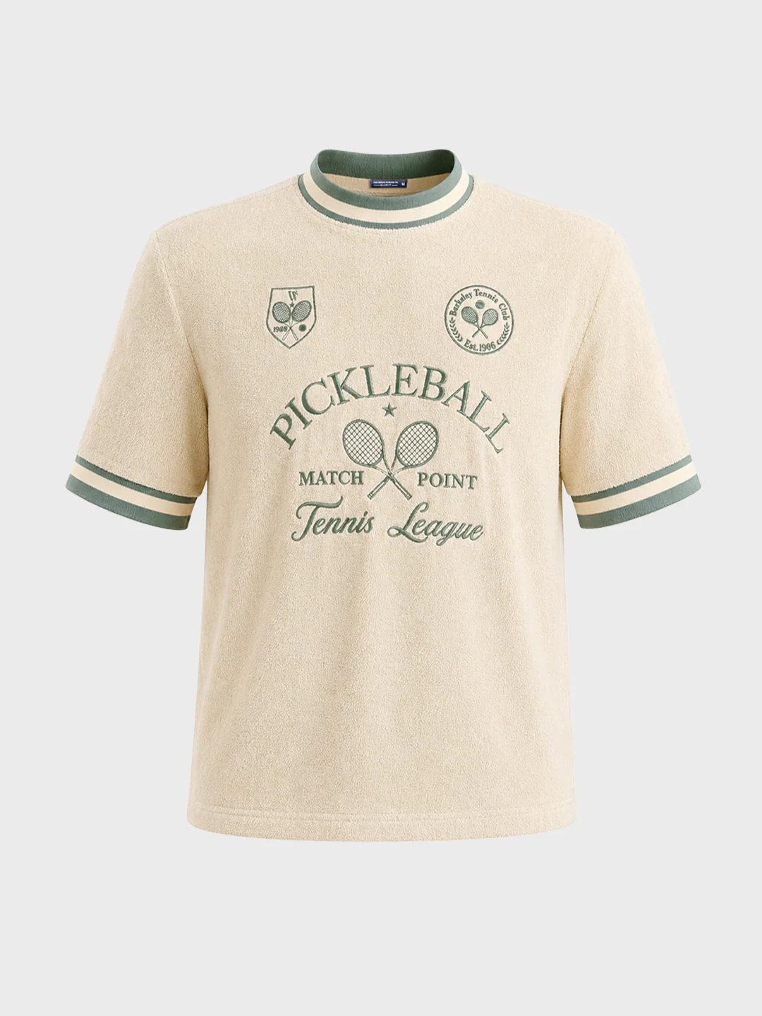 Men's Cream Boxy Fit Embroidered Casual T-Shirt - Image 6