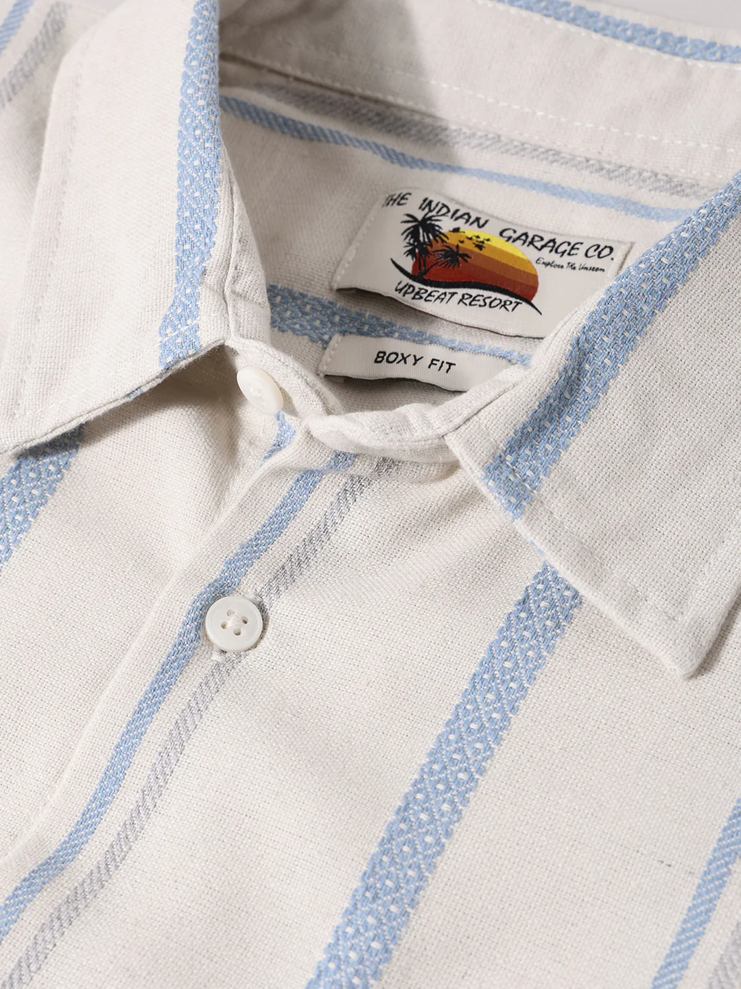 Men's Cream Boxy Fit Resort Wear Textured Shirt - Image 3
