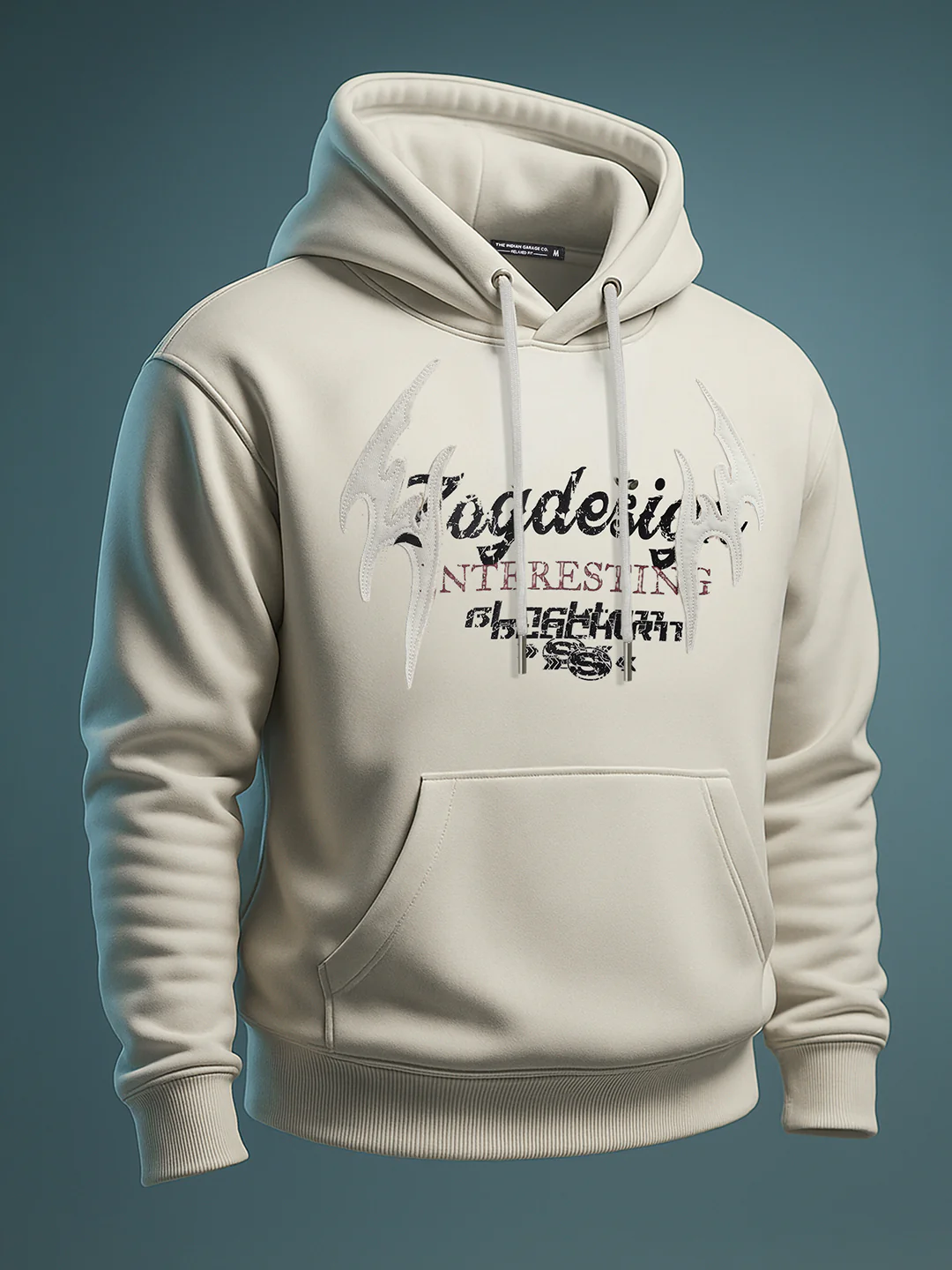 Men's Cream Oversized Fit Embrodered Casual Sweatshirt