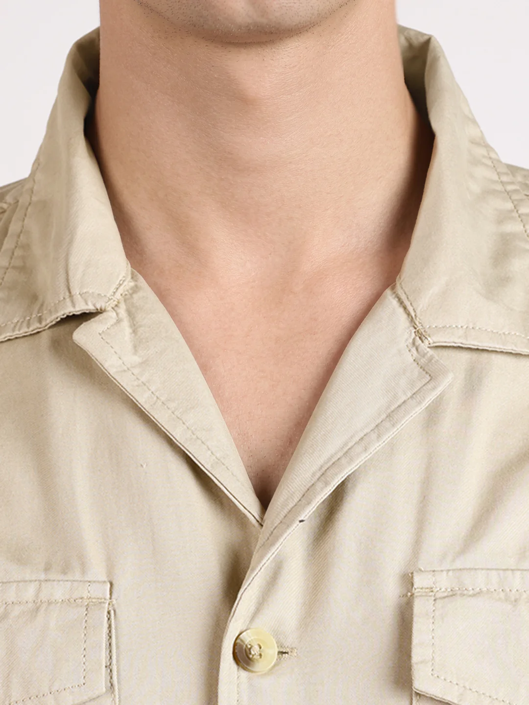 Men's Cream Regular Fit Embroidered Casual Shirts - Image 3