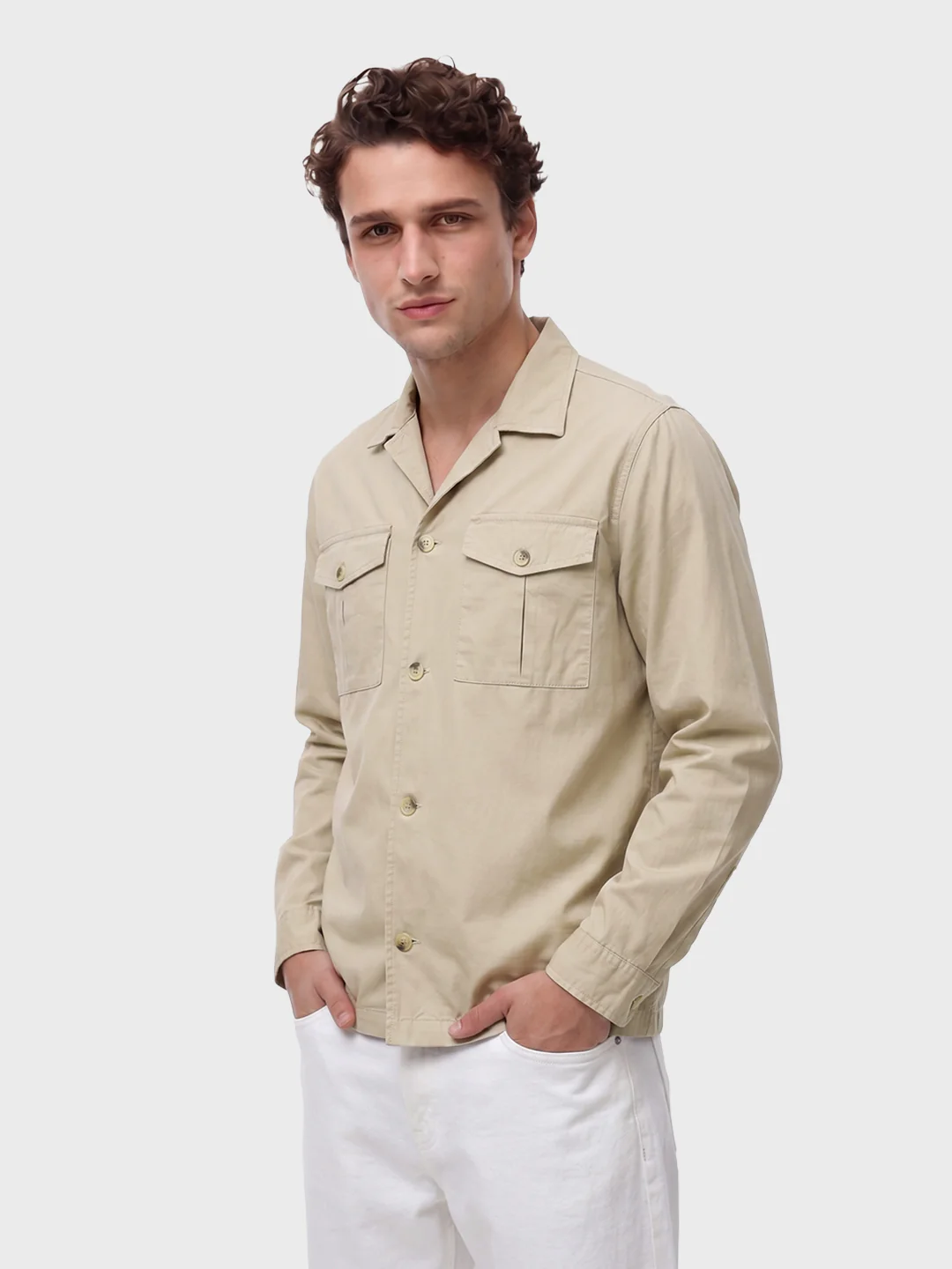 Men's Cream Regular Fit Embroidered Casual Shirts - Image 4