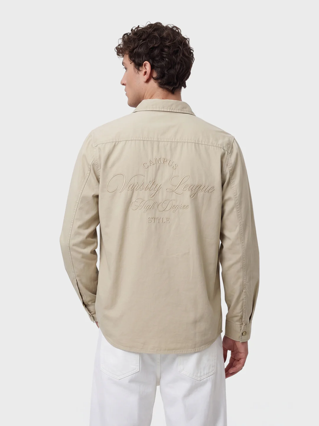 Men's Cream Regular Fit Embroidered Casual Shirts - Image 5