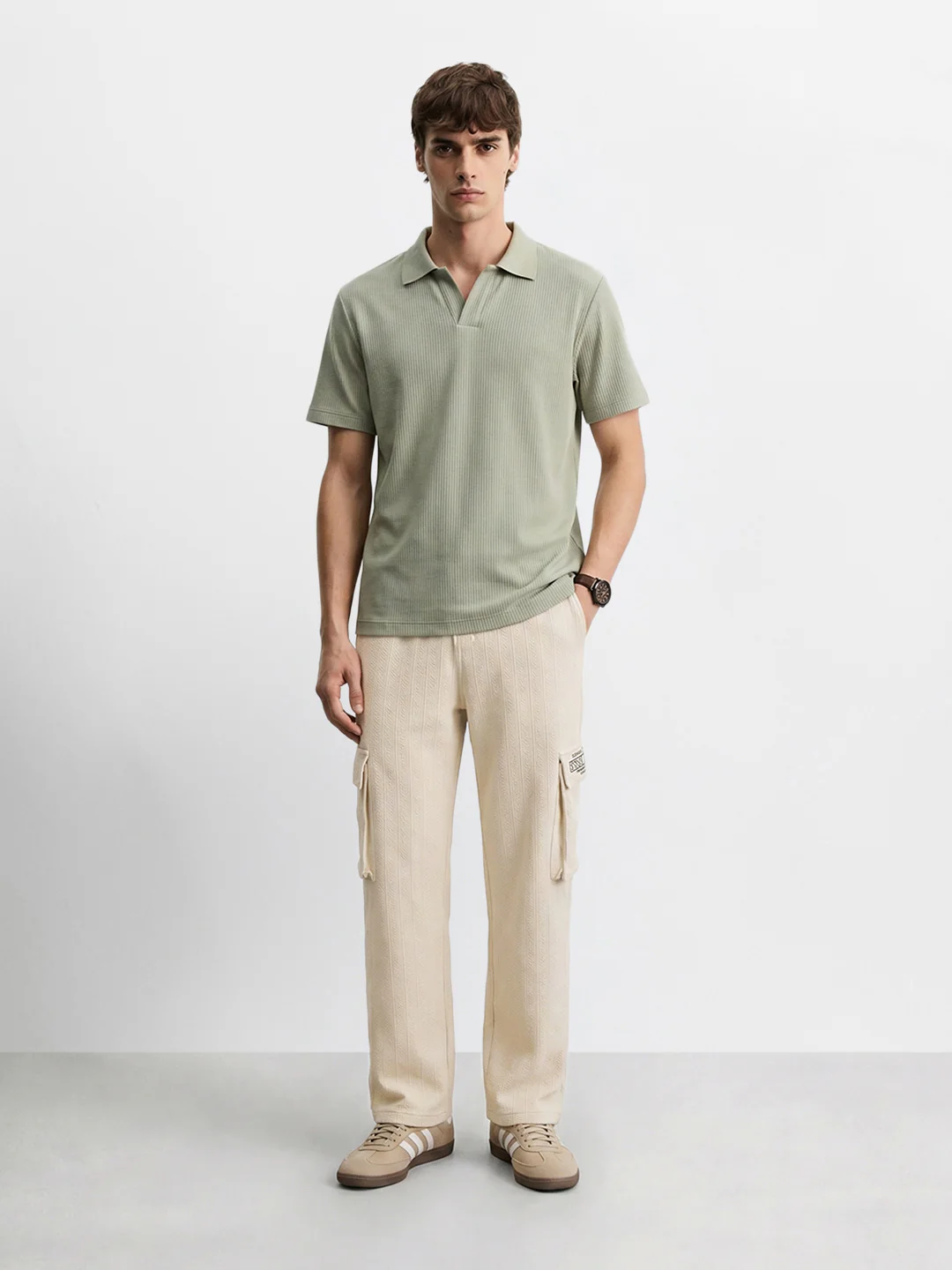 Men's Cream Relaxed Fit Casual Joggers - Image 6