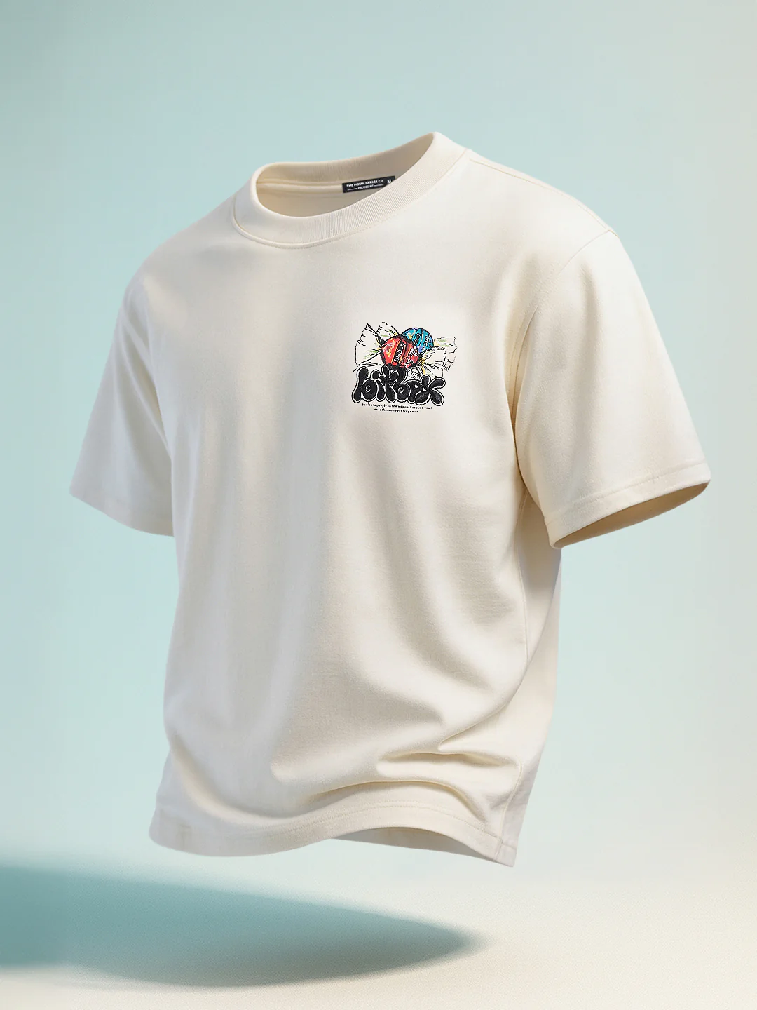 Men's Cream Relaxed Fit Embroided 240 GSM Casual T-Shirt - Image 10