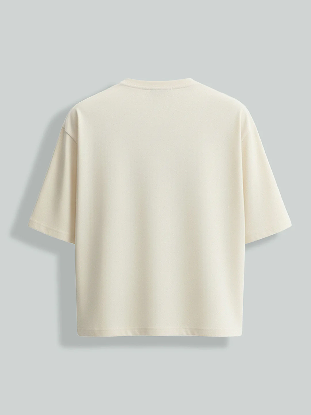 Men's Cream Relaxed Fit Embroided 240 GSM Casual T-Shirt - Image 5