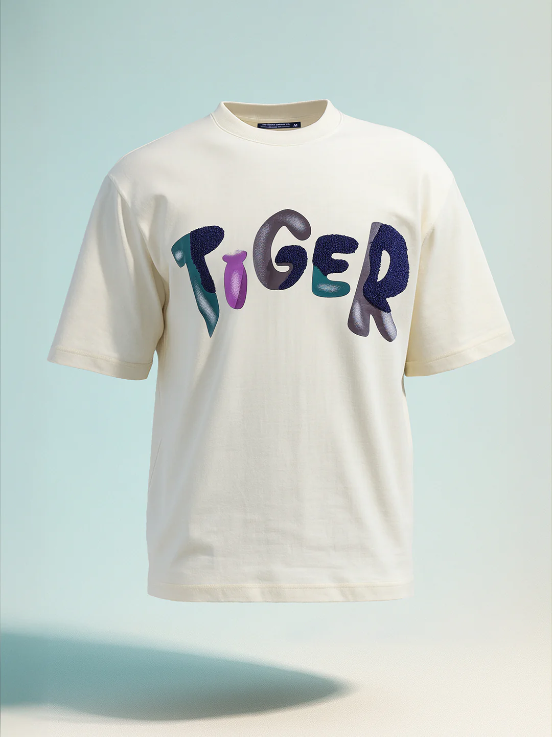 Men's Cream Relaxed Fit Embroided 240 GSM Casual T-Shirt - Image 8