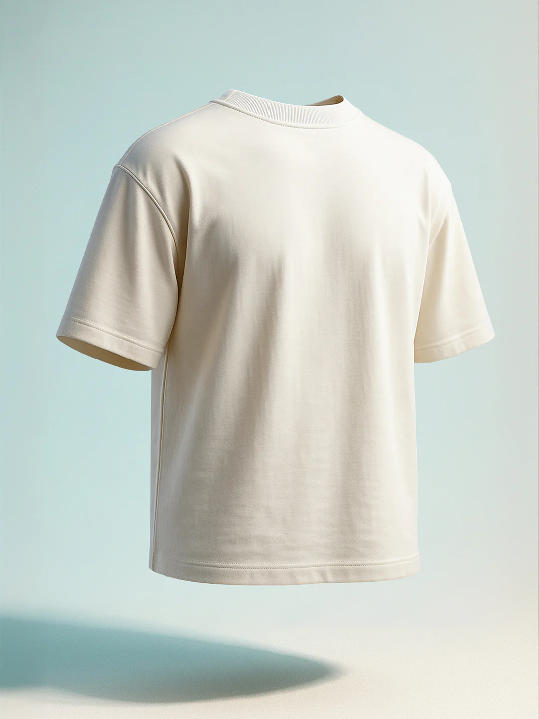 Men's Cream Relaxed Fit Embroided 240 GSM Casual T-Shirt - Image 9