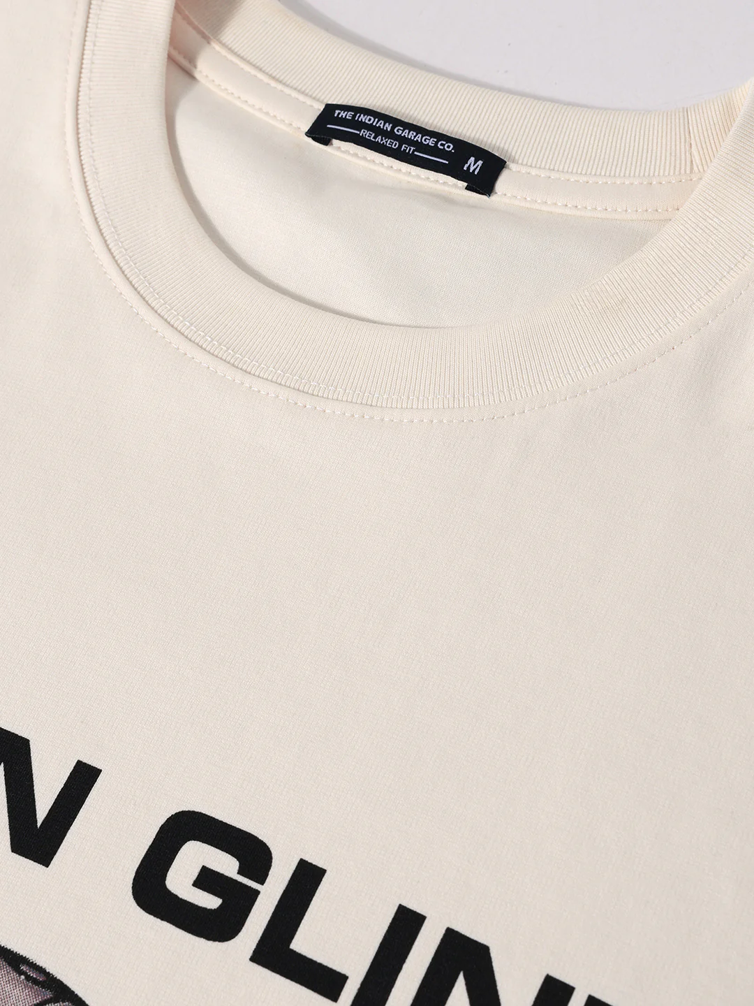 Men's Cream Relaxed Fit Graphic Printed 240 GSM Casual T-Shirt - Image 3