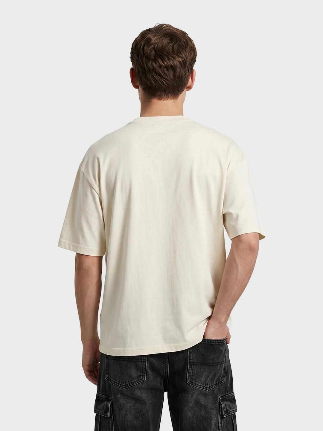 Men's Cream Relaxed Fit Graphic Printed 240 GSM Casual T-Shirt - Image 5