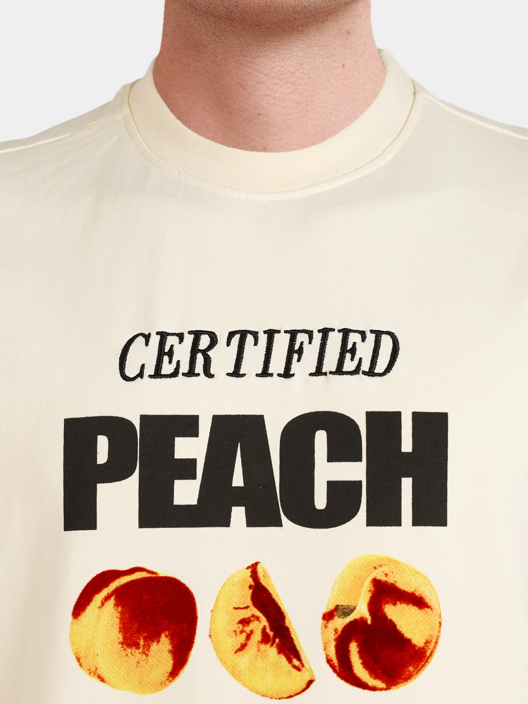 Men's Cream Relaxed Fit Graphic Printed Casual T-Shirt - Image 3