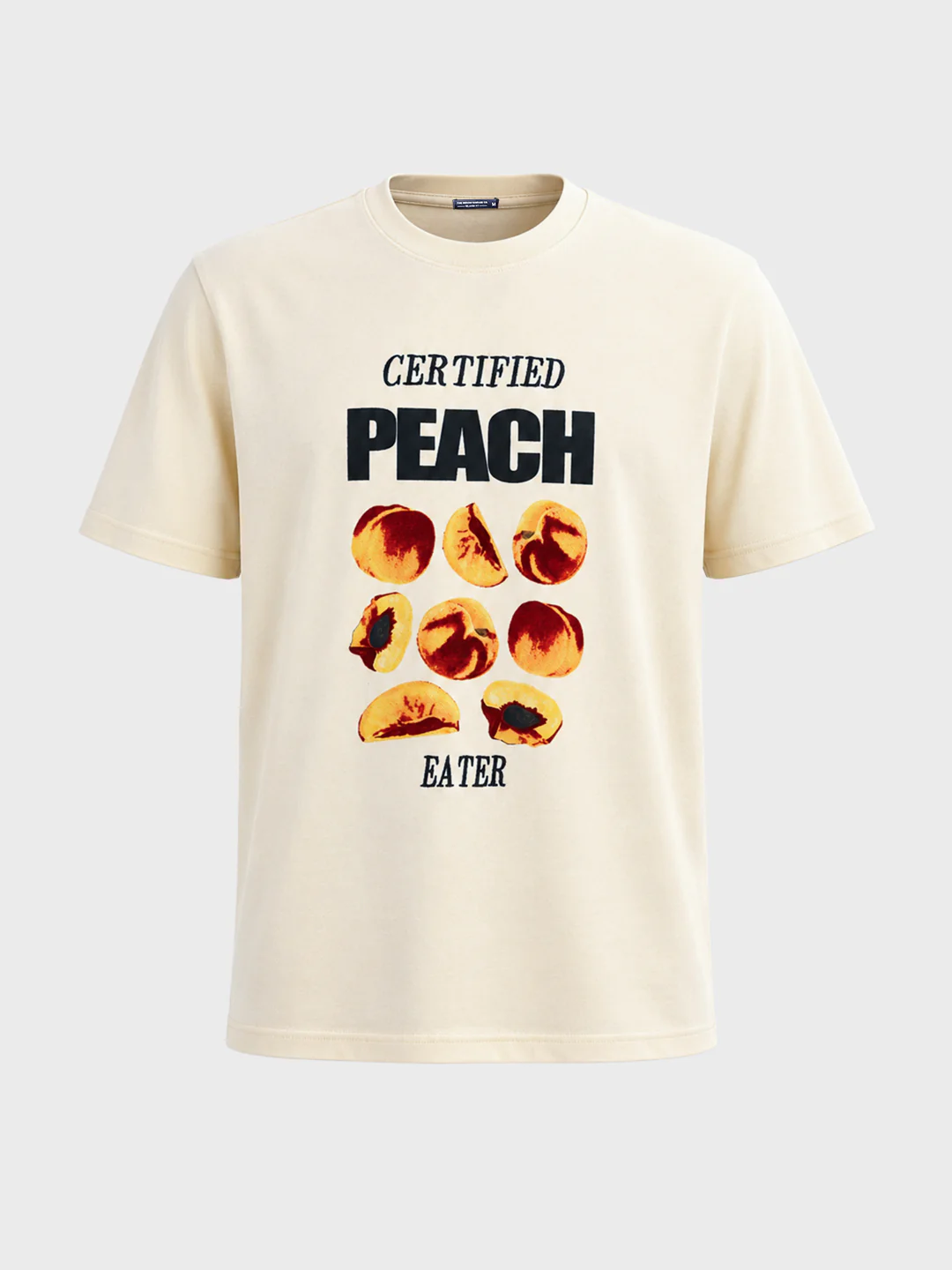 Men's Cream Relaxed Fit Graphic Printed Casual T-Shirt - Image 6