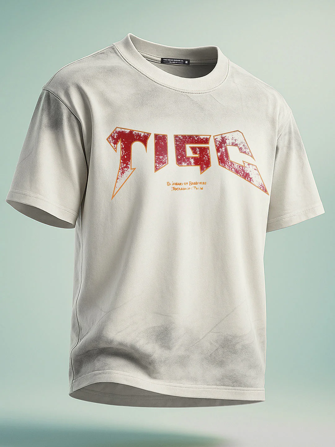 Men's Cream Relaxed Fit Graphic Printed 240 GSM Street Wear T-Shirt - Image 7
