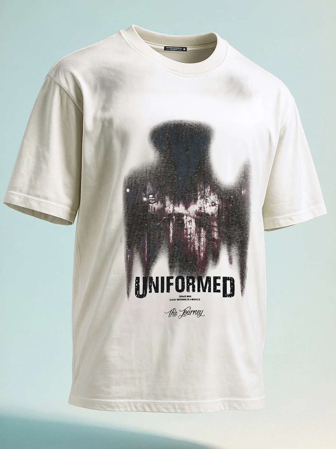 Men's Cream Relaxed Fit Graphic Printed 240 GSM Street Wear T-Shirt - Image 6