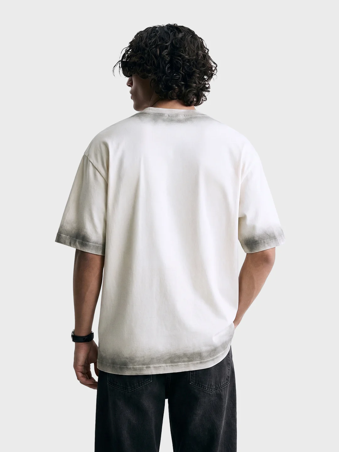 Men's Cream Relaxed Fit Graphic Printed 240 GSM Street Wear T-Shirt - Image 5
