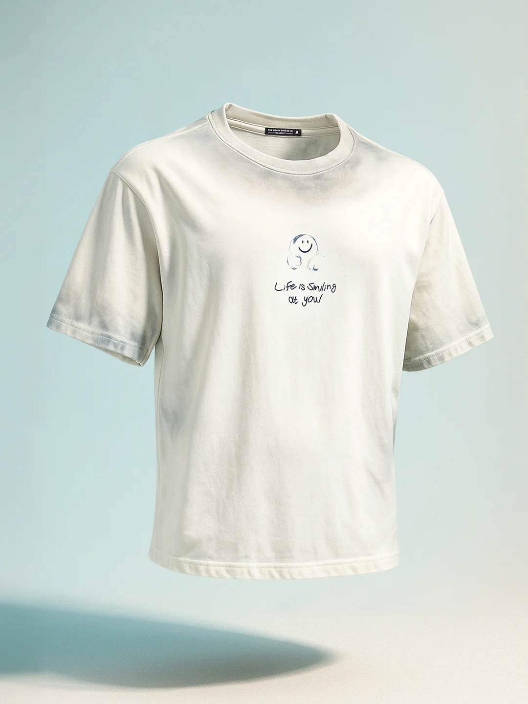 Men's Cream Relaxed Fit Graphic Printed 240 GSM Street Wear T-Shirt - Image 6
