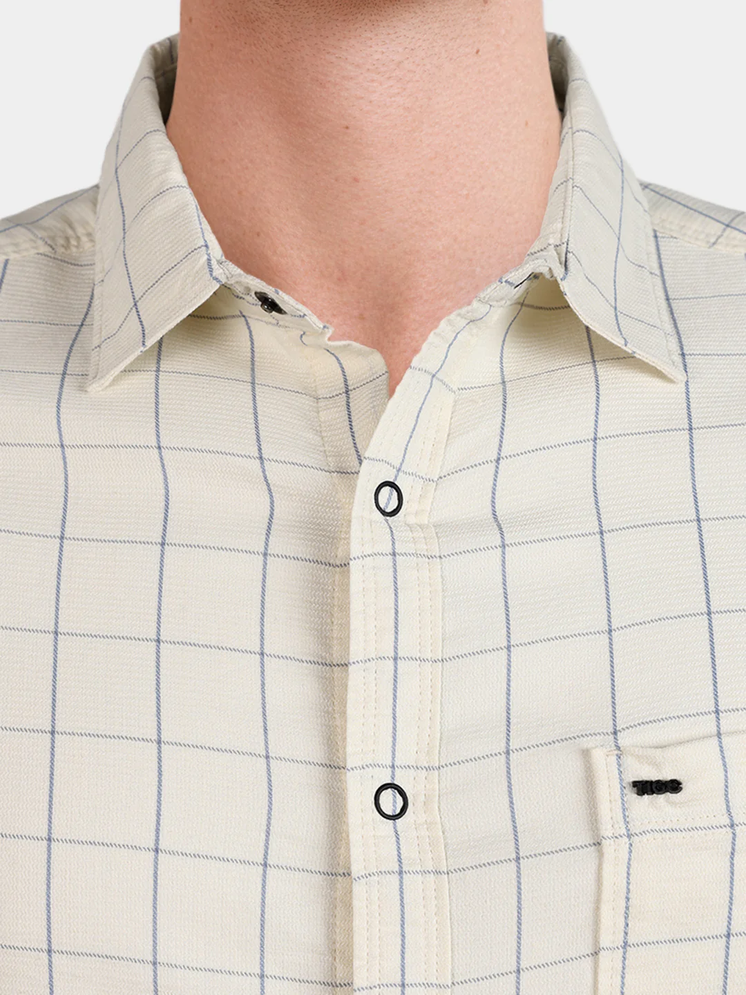 Men's Cream Slim Fit Checkered Casual Shirt - Image 3