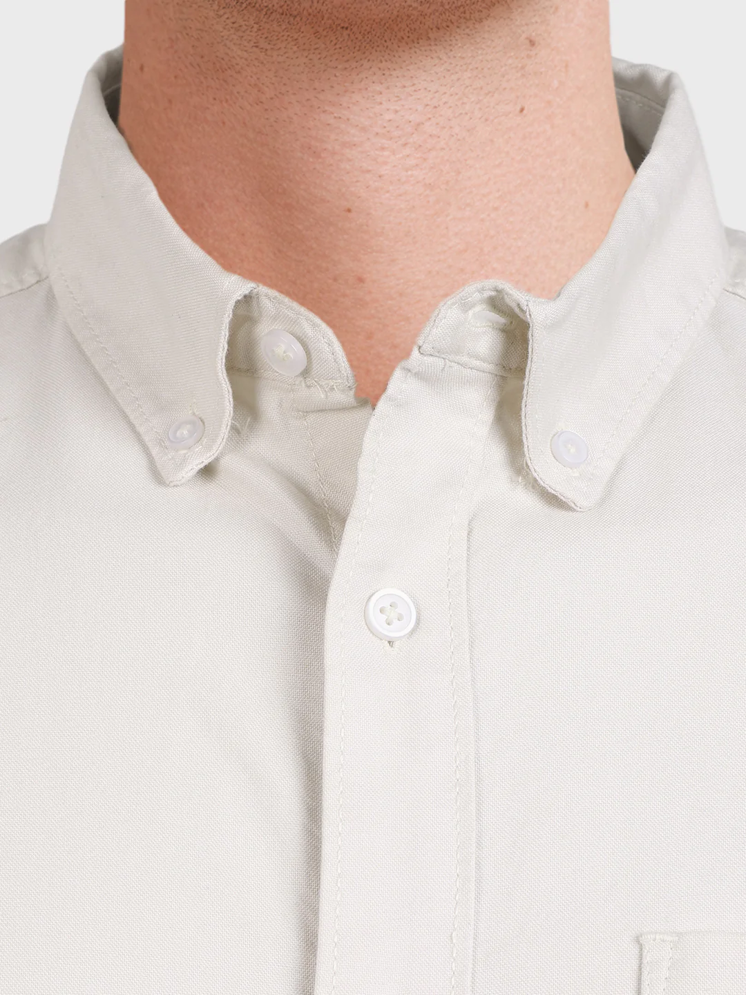 Men's Cream Slim Fit Solid Casual Shirt - Image 3