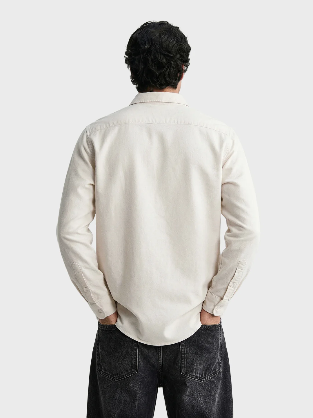Men's Cream Slim Fit Solid Casual Shirt - Image 5