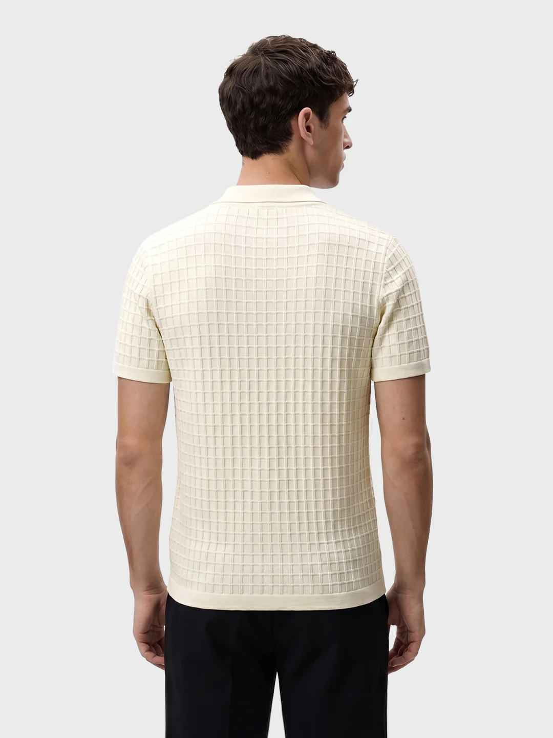 Men's Cream Slim Fit Solid Flat Knit Polos T-Shirts - Image 5