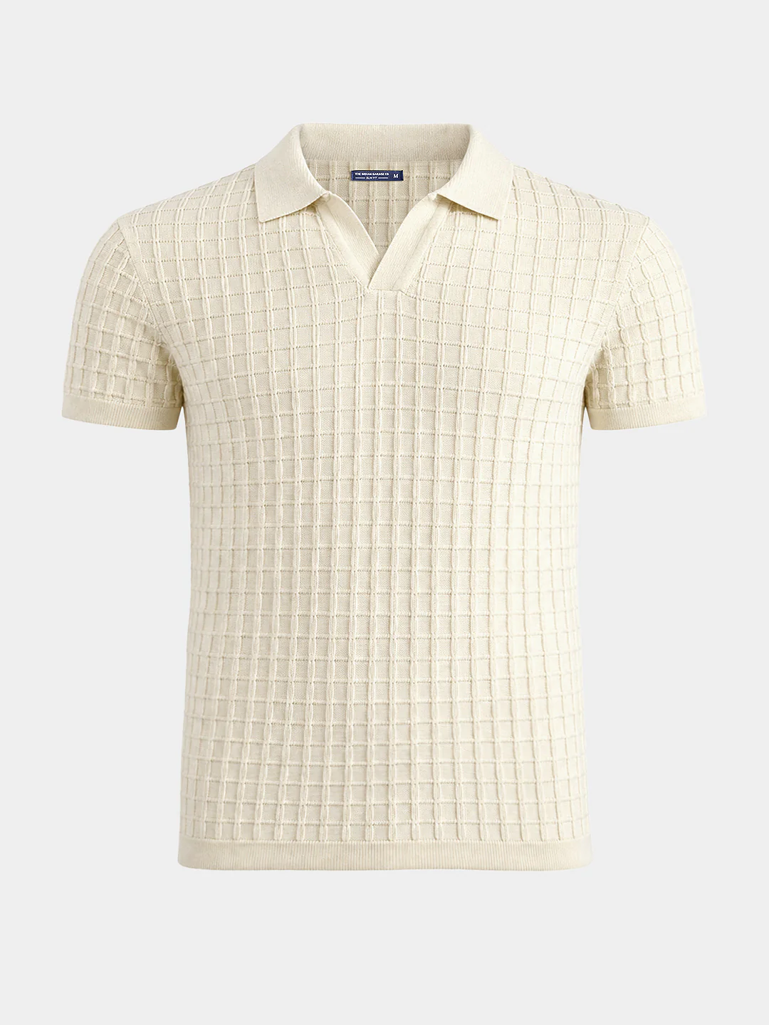 Men's Cream Slim Fit Solid Flat Knit Polos T-Shirts - Image 6