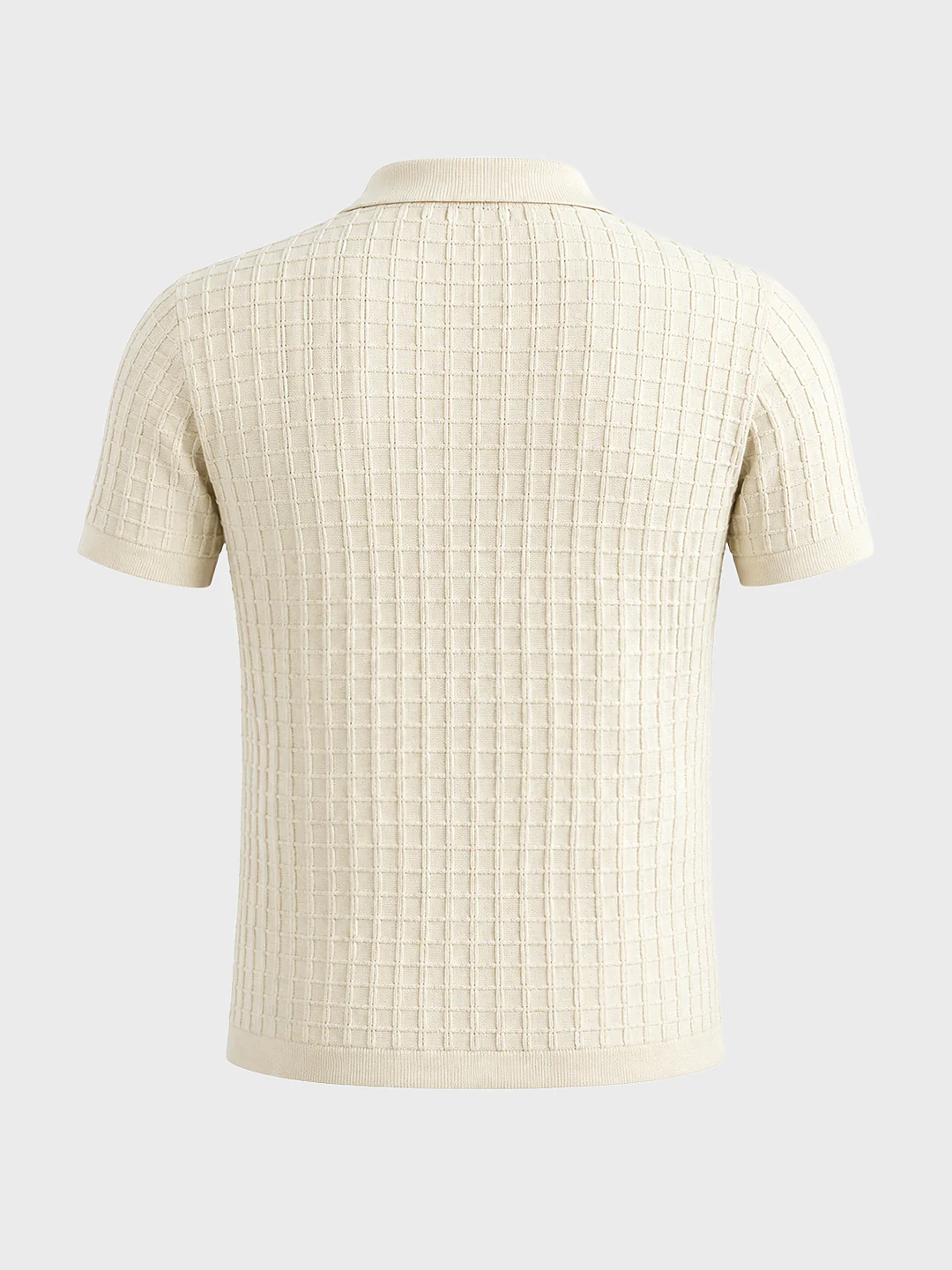 Men's Cream Slim Fit Solid Flat Knit Polos T-Shirts - Image 7