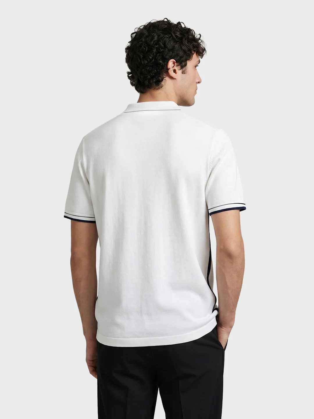 Men's Cream Slim Fit Striped Casual Polo T-Shirt - Image 3
