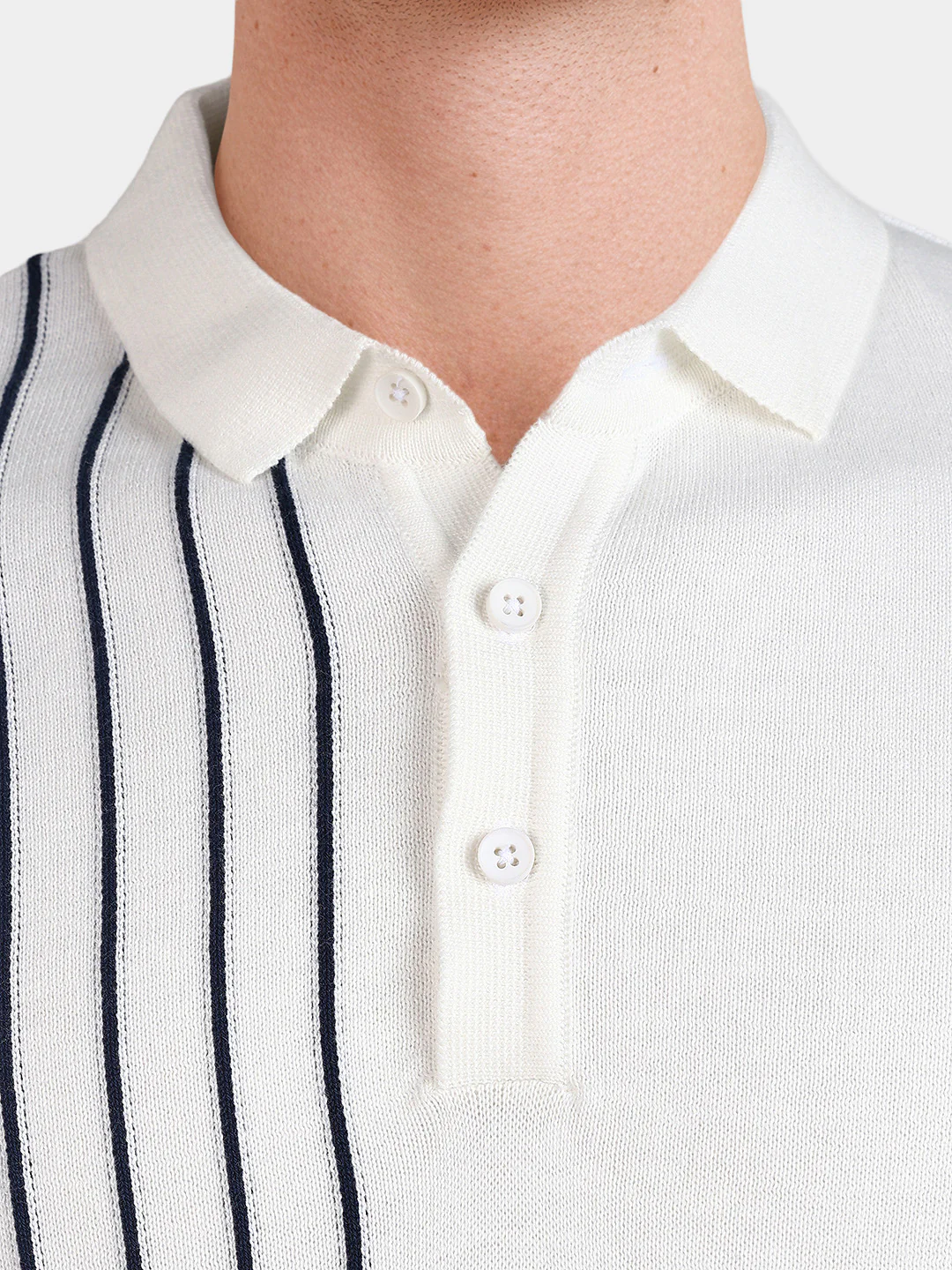 Men's Cream Slim Fit Striped Casual Polo T-Shirt - Image 7