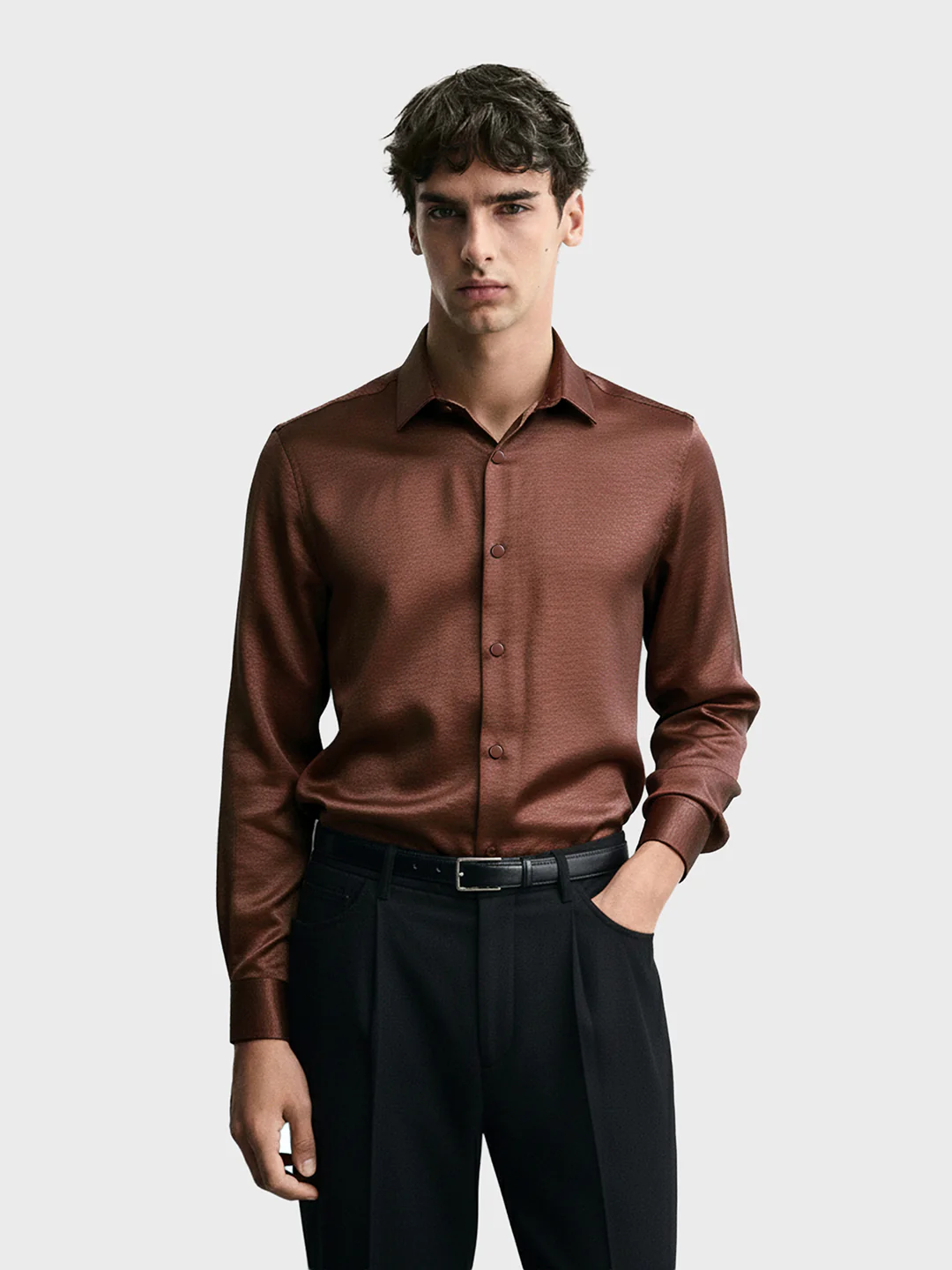 Men's Gold Slim Fit Party Wear Solid Shirt