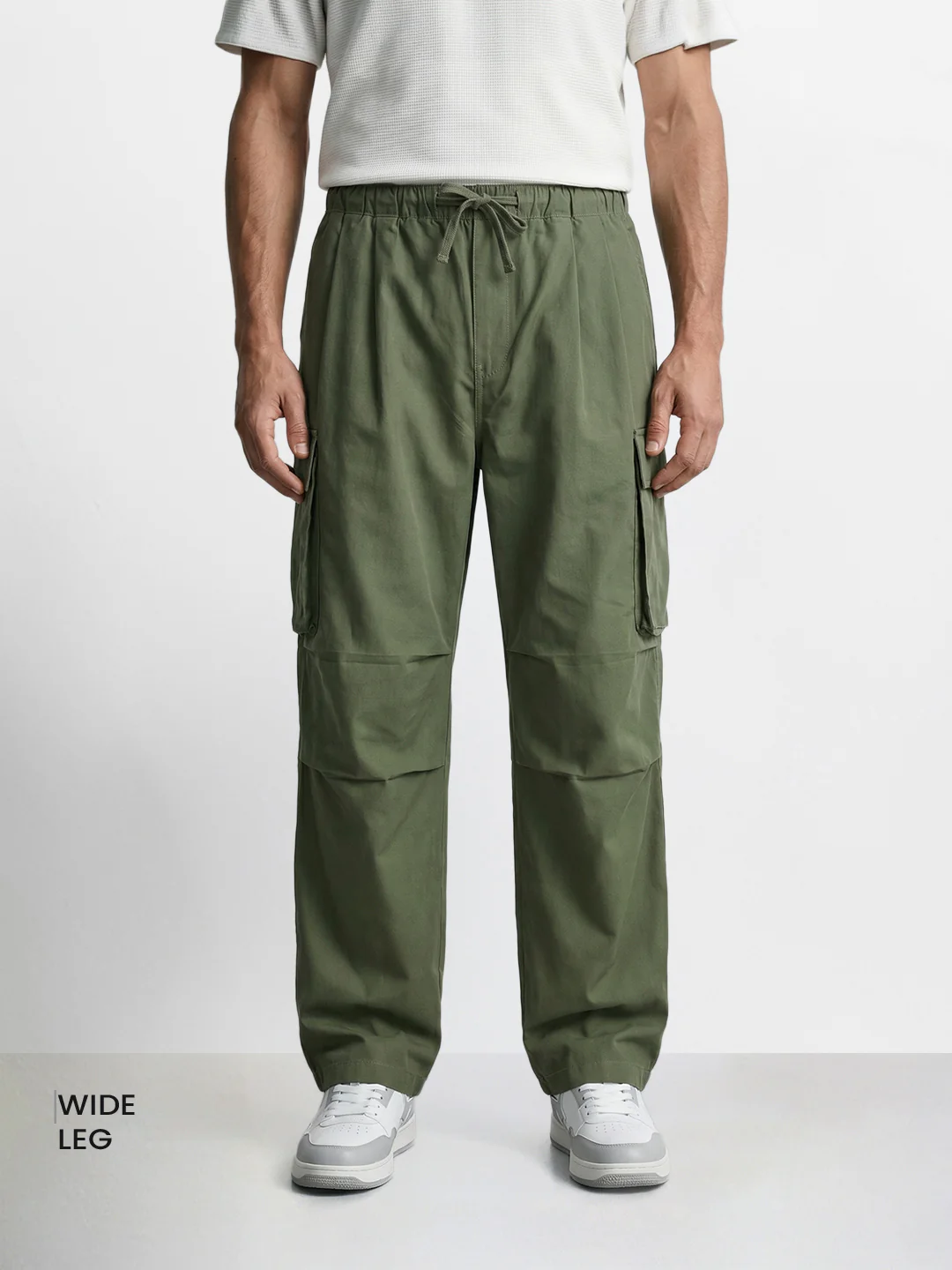 Men's Green Baggy Fit Textured Utility Joggers - Image 2