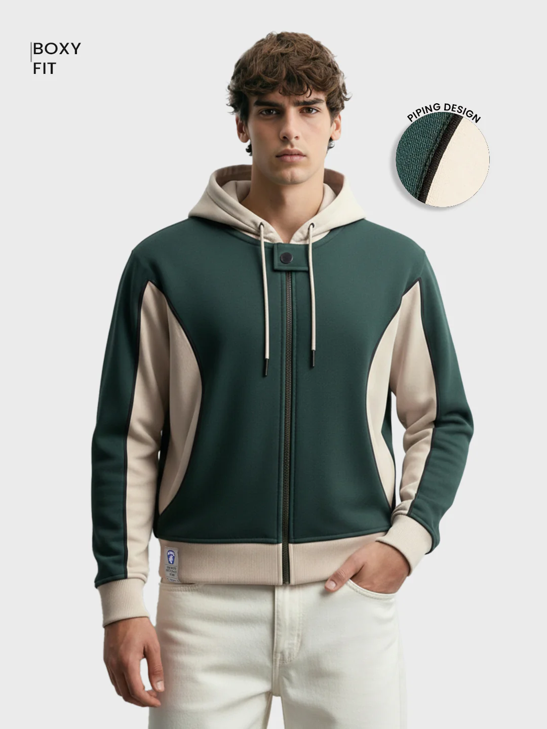 Men's Green Boxy Fit Graphic Printed Casual Sweatshirt