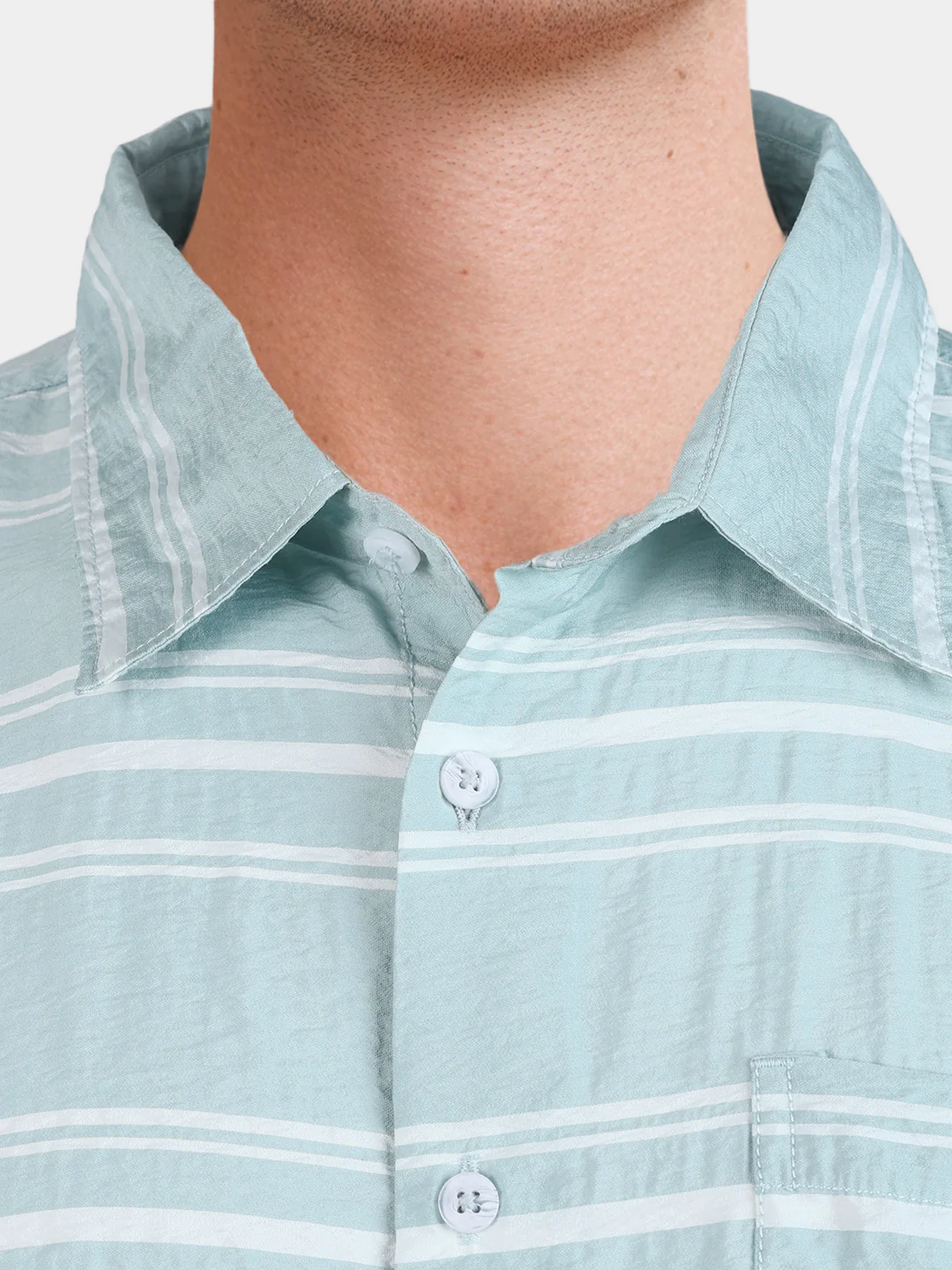 Men's Green Boxy Fit Striped Resort Wear Shirt - Image 3