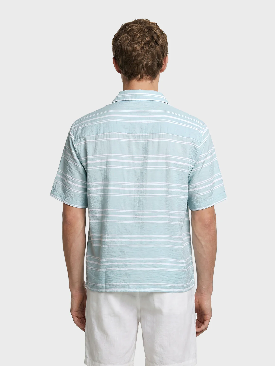Men's Green Boxy Fit Striped Resort Wear Shirt - Image 5