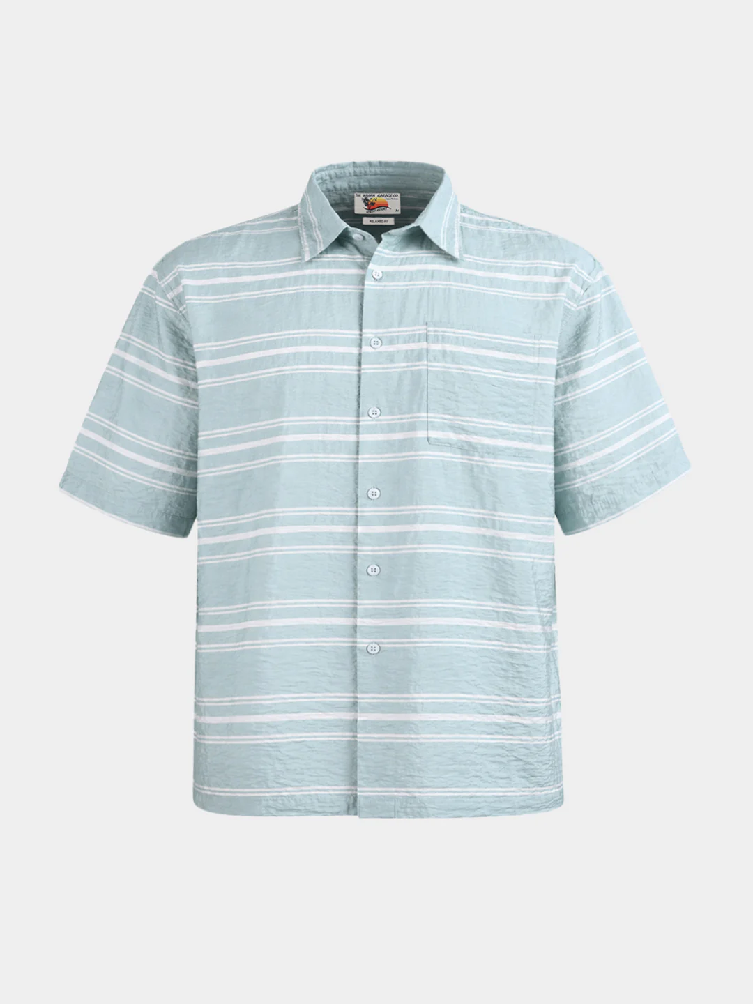 Men's Green Boxy Fit Striped Resort Wear Shirt - Image 6