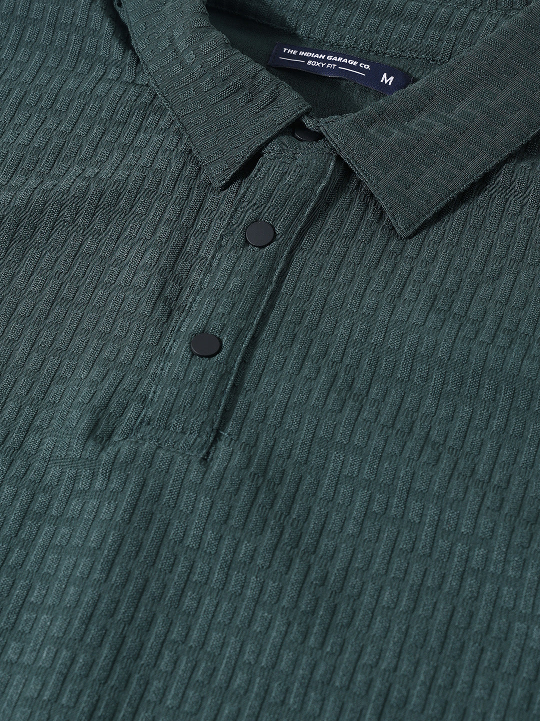 Men's Green Boxy Fit Textured Casual T-Shirt - Image 3