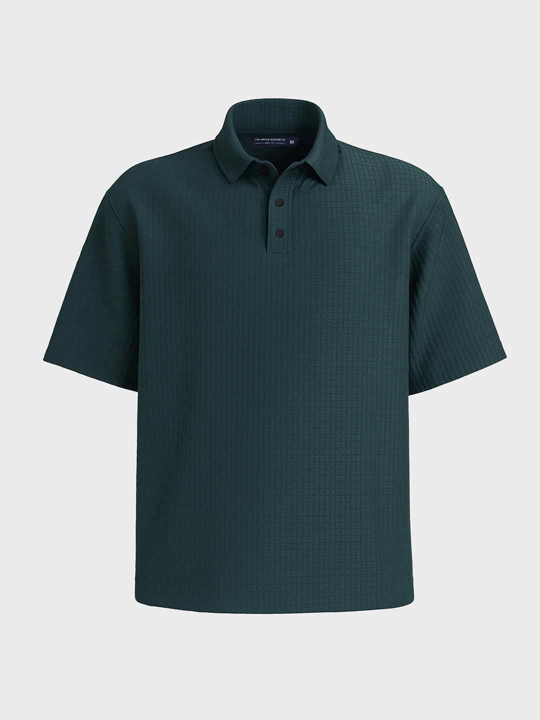 Men's Green Boxy Fit Textured Casual T-Shirt - Image 4