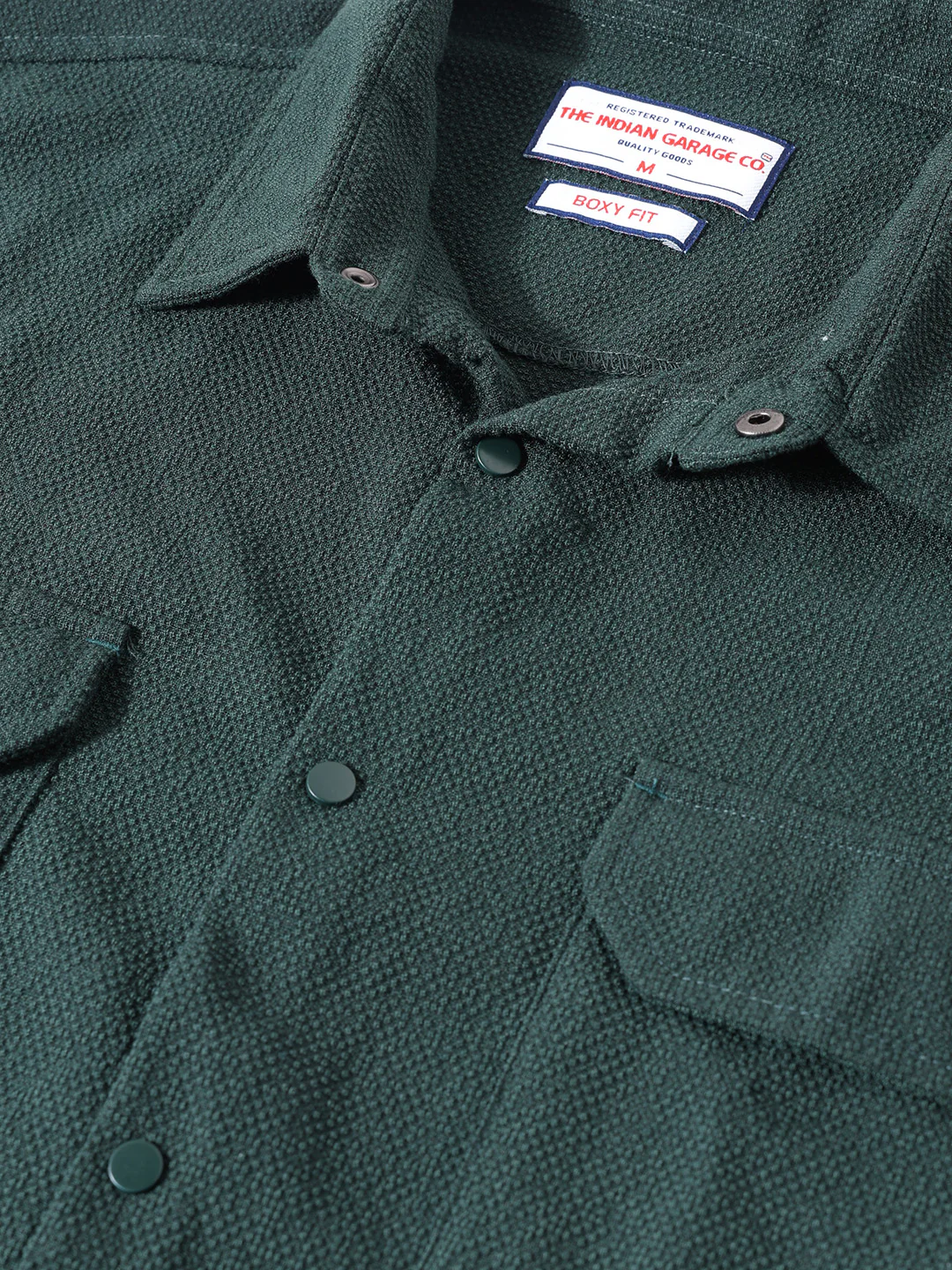 Men's Green Boxy Fit Textured Resort Wear Shirt - Image 3