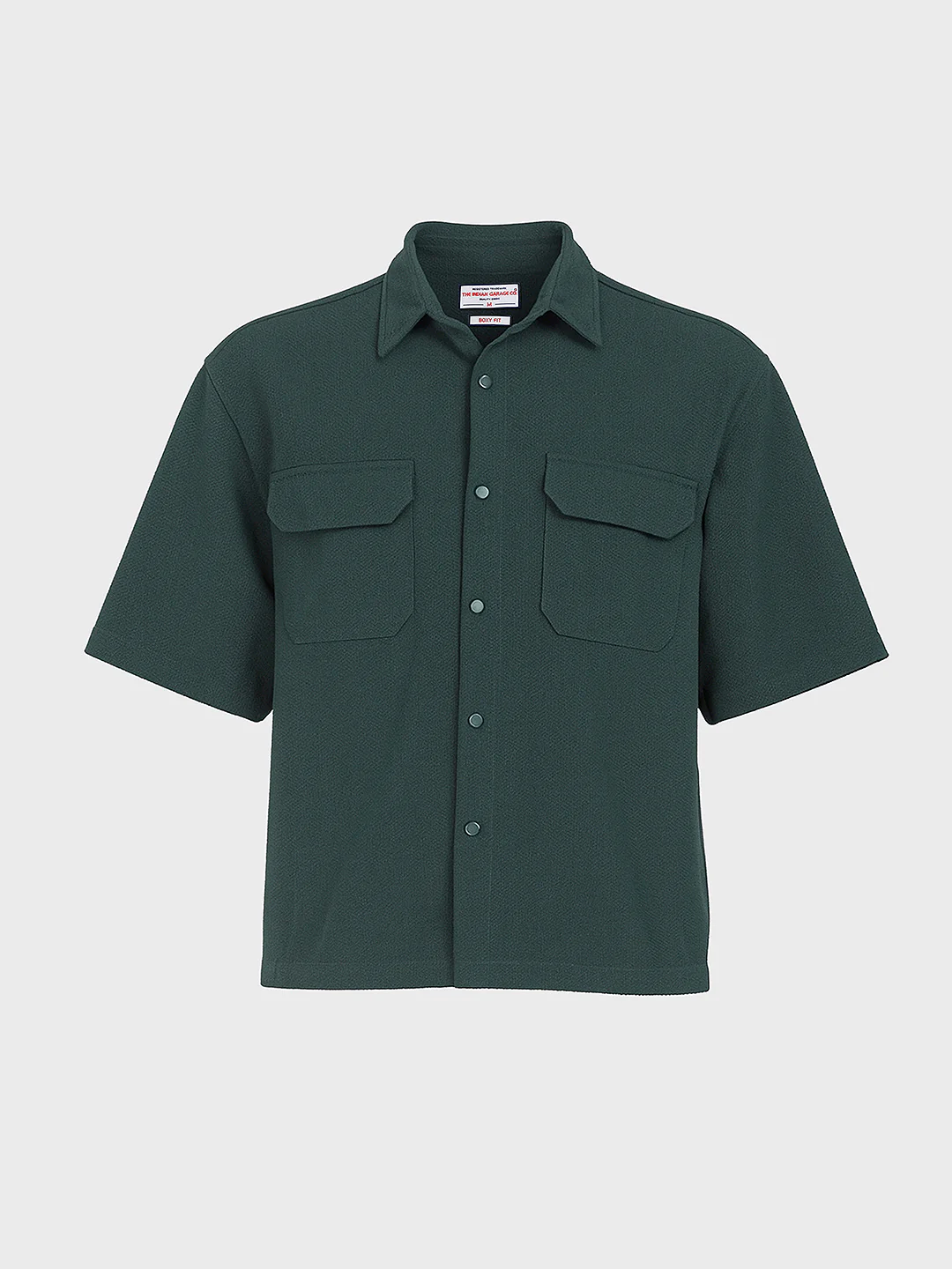 Men's Green Boxy Fit Textured Resort Wear Shirt - Image 4