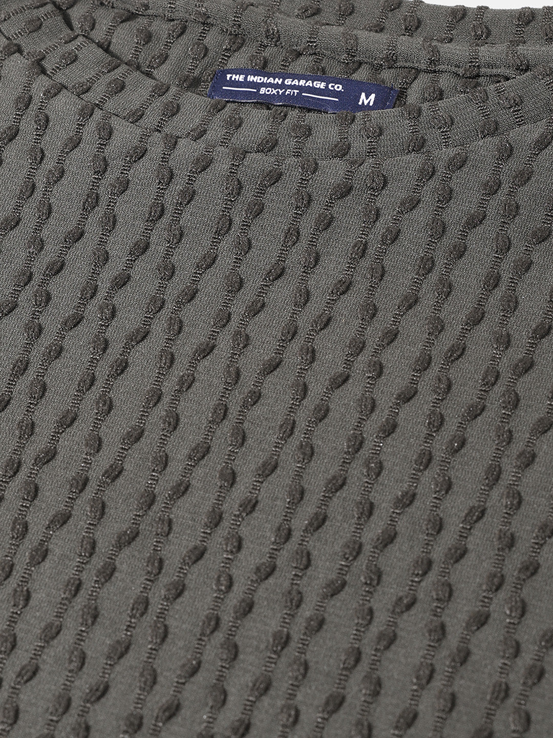 Men's Green Boxy Fit Textured Resort Wear T-Shirt - Image 3
