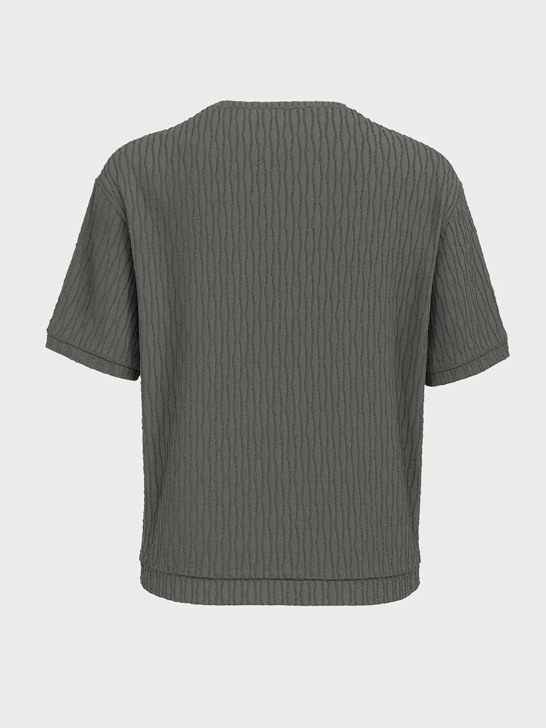 Men's Green Boxy Fit Textured Resort Wear T-Shirt - Image 4