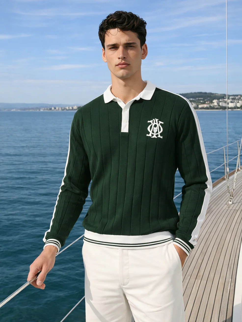 Men's Bottle Green Oversized Fit Textured Flat Knit Polo T-Shirt