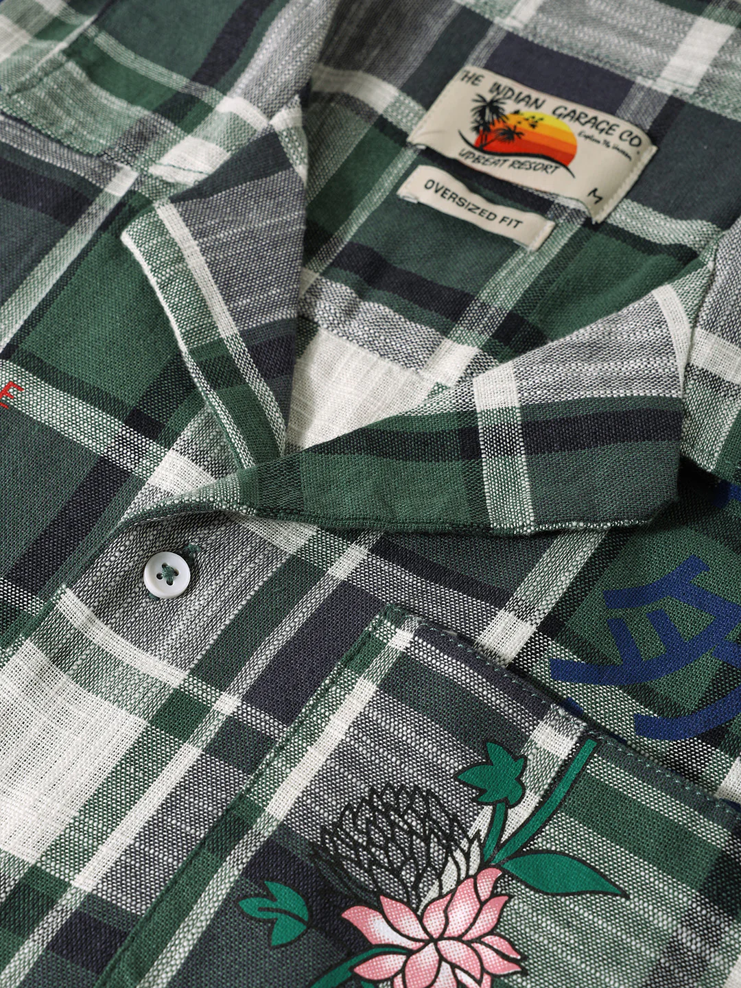Men's Green Oversized Fit Resort Wear Checked Shirt - Image 3