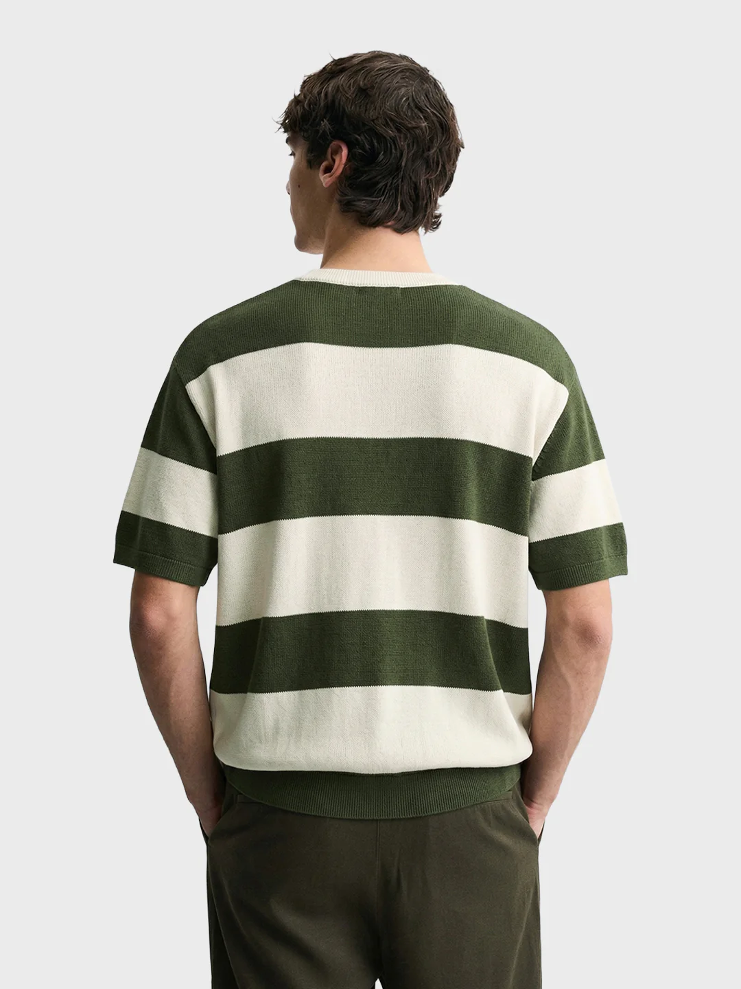 Men's Green Oversized Fit Striped Casual T-Shirt - Image 5