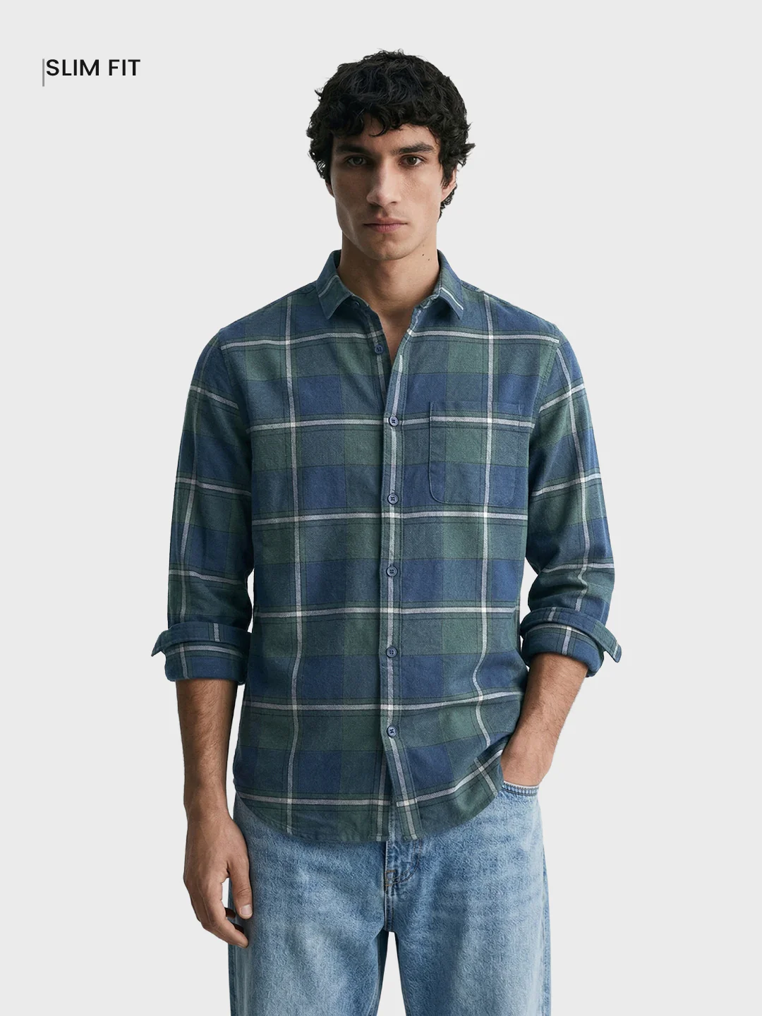 Men's Green Slim Fit Checkered Casual Shirt - Image 2