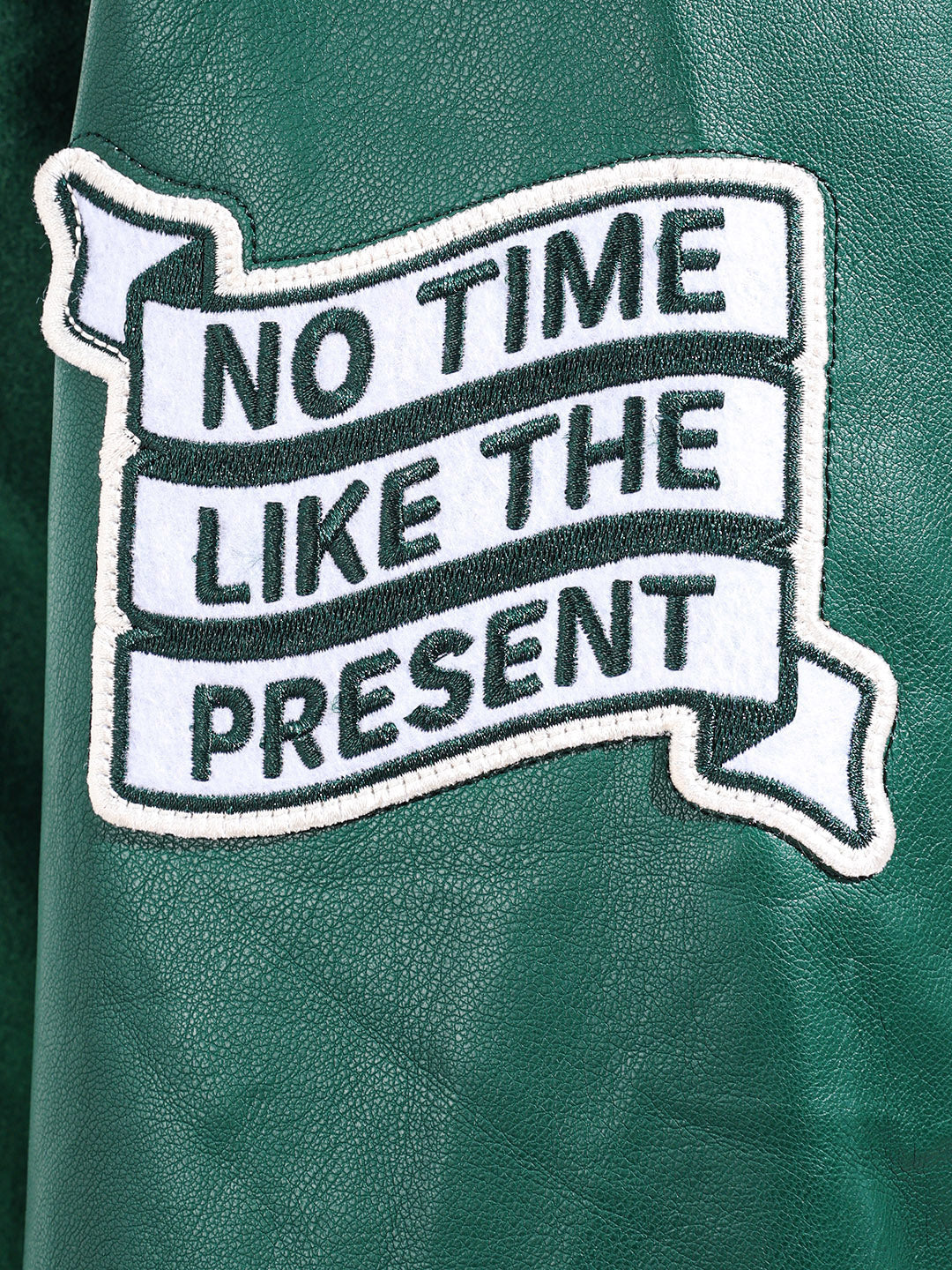 Men's Green Regular Fit Embroided Casual Bomber Jacket - Image 3