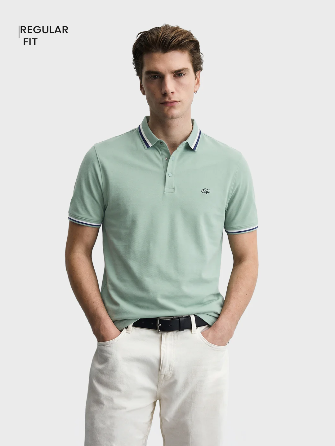 Men's Green Regular Fit Solid Casual Polo T-Shirts - Image 2
