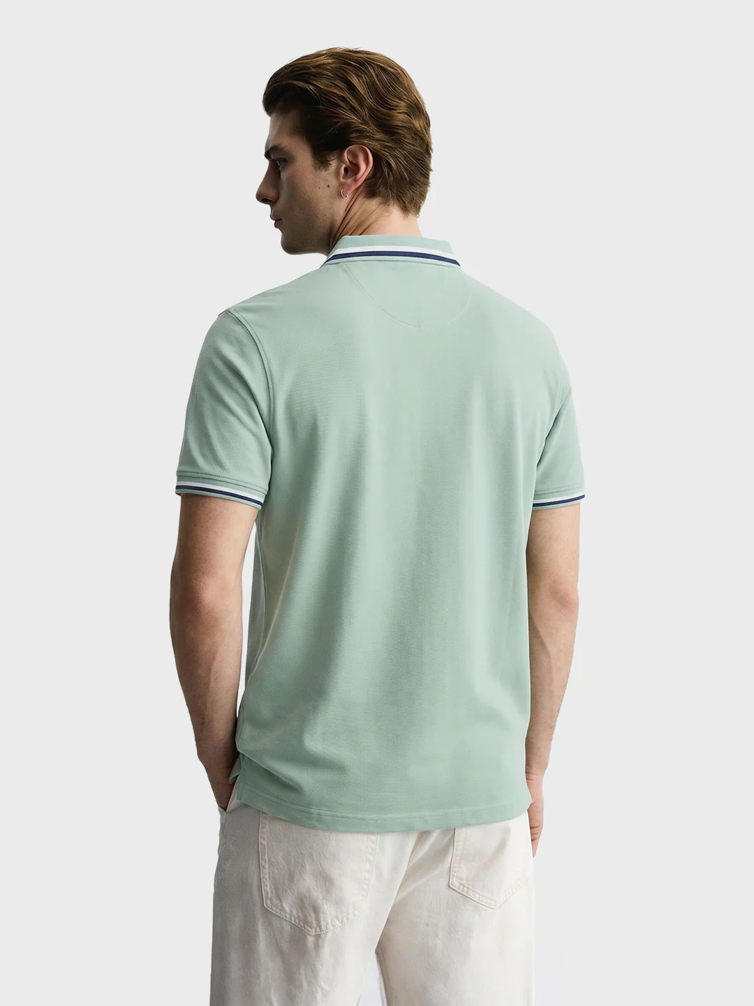 Men's Green Regular Fit Solid Casual Polo T-Shirts - Image 5