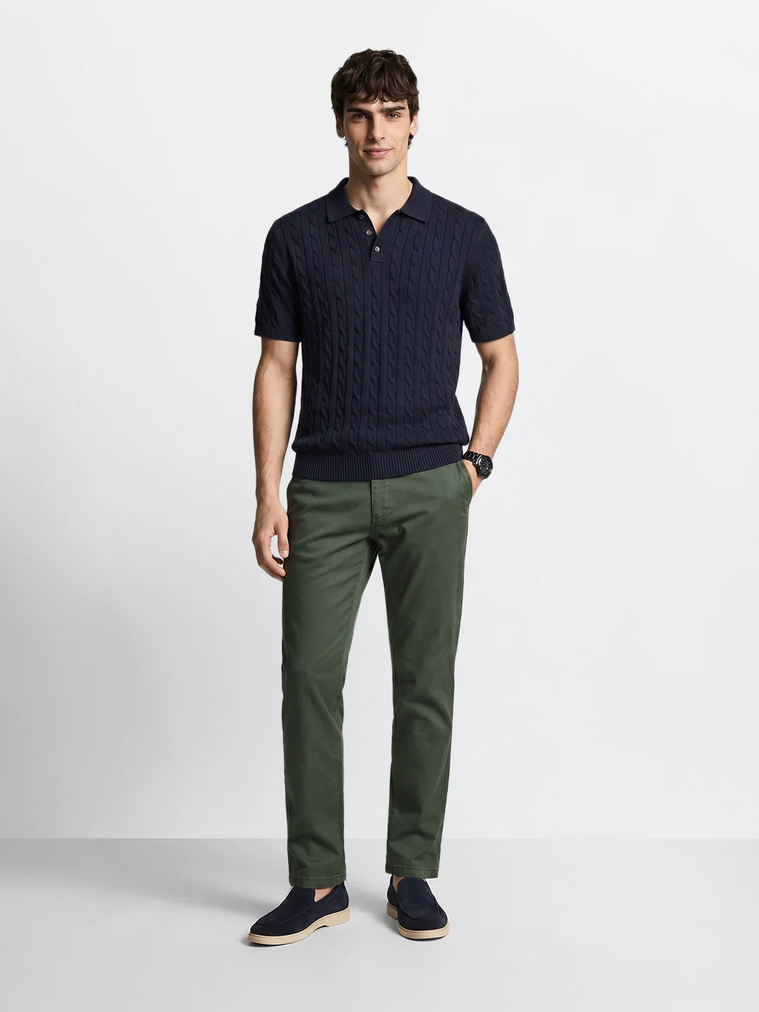 Men's Green Regular Fit Solid Casual Chinos - Image 6